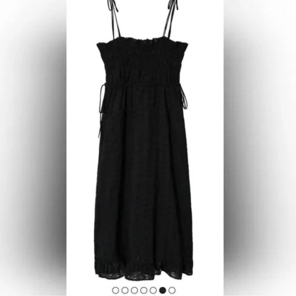 Mango Black Open Work Eyelet Halter with Ruffle Hem Dress Sz 6